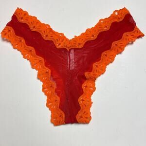Vintage Victoria's Secret Tanga Panties, y2k Coral Mesh Lace Cheeky Low Rise M